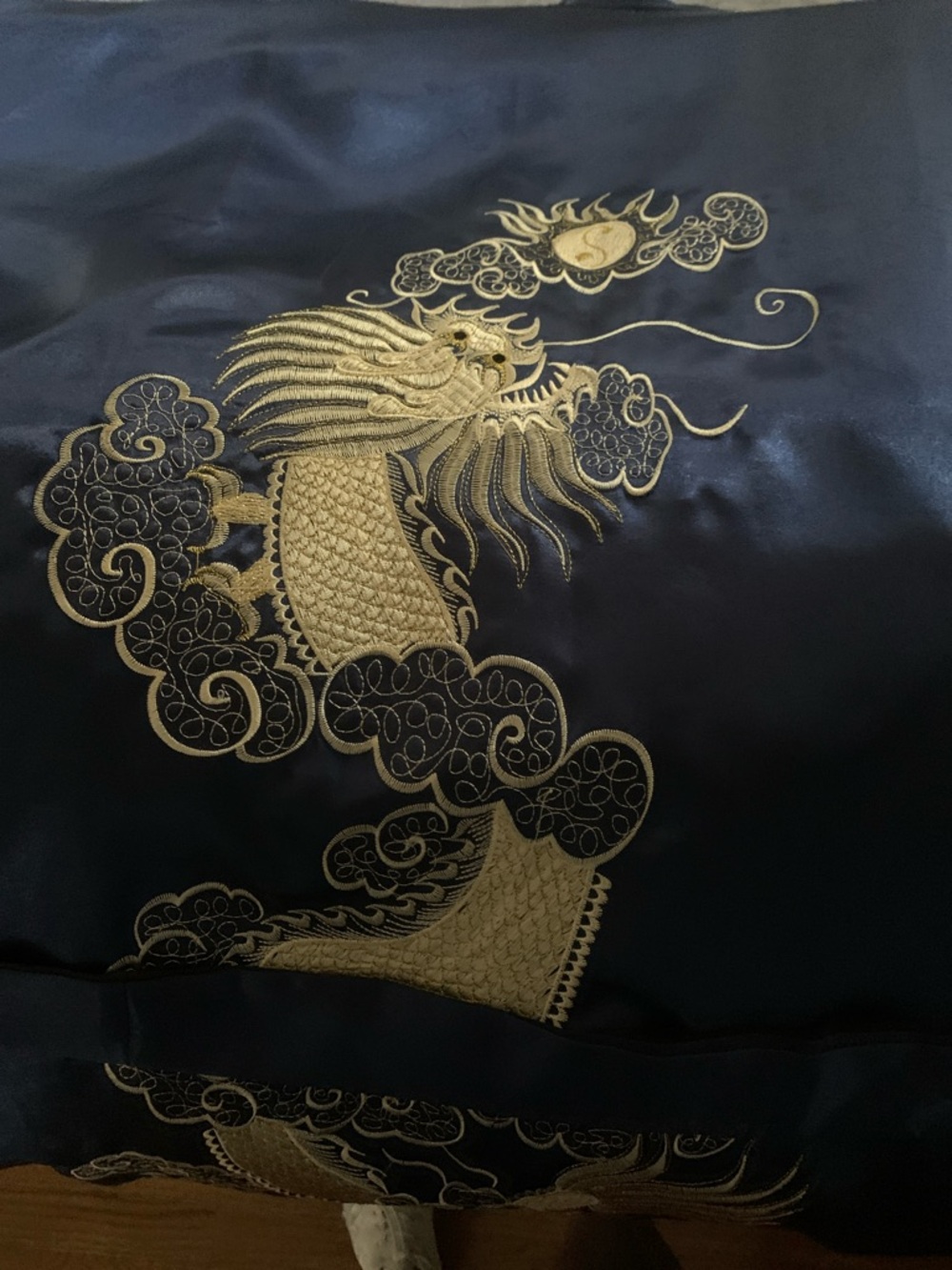 Navy Satin Jacket with Gold Embroidered Dragon